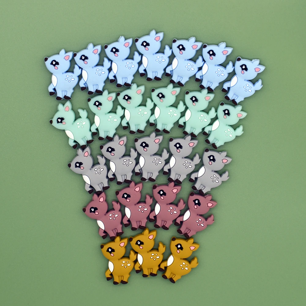 Cuentas de silicona para mordedor de beb&eacute;, colgante para chupete de Animal roedor, sin BPA, cuentas de dentici&oacute;n, masticables, productos para reci&eacute;n nacidos, 5 uds.-5