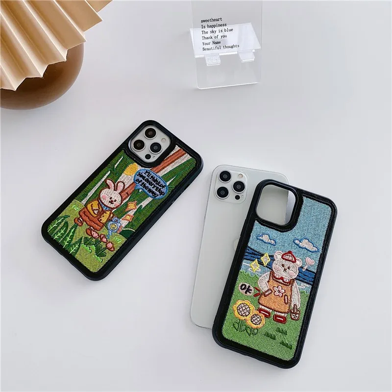 Милый корейский мягкий чехол для Iphone 11 12 Pro Max Mini 7 8 Plus Xr X Xs Se 2 с вышитыми животными