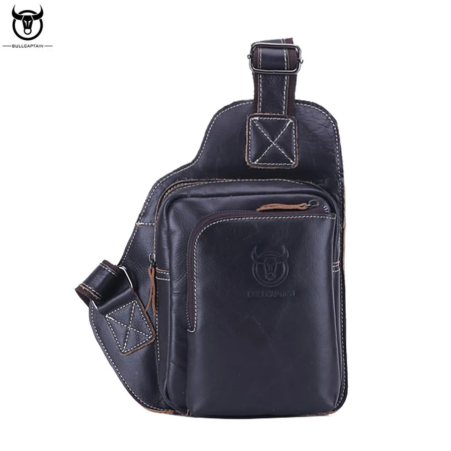 Мужская нагрудная сумка из натуральной кожи BULL CAPTAIN брендовая Сумка слинг через
