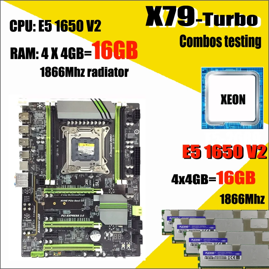 Материнская плата X79 Turbo LGA2011 ATX combos E5 1650 V2 cpu 4 шт. x ГБ = 16 DDR3 ram 1866 МГц PC3 14900R PCI E NVME M.2