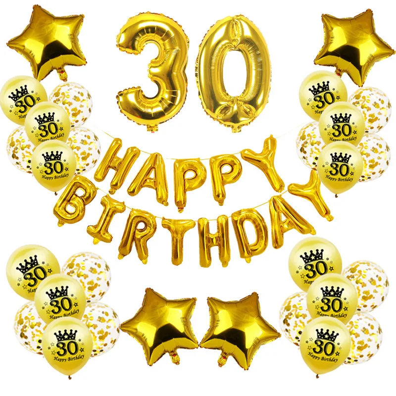 

SLMengGUO 31-Piece Set 16 18 30 40 50 60 Year Old Adult Birthday Party Decoration Confetti 12 Inch Latex Aluminum Foil Balloons