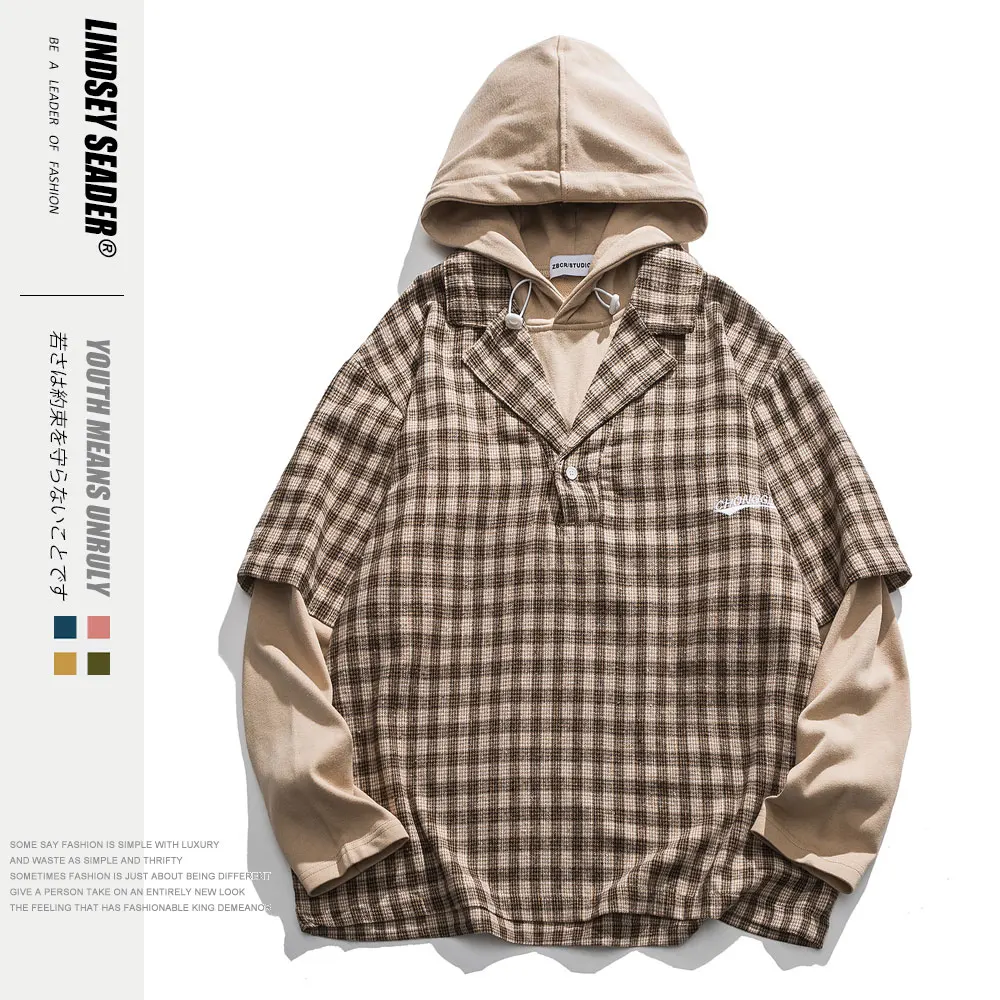 Женские полосатые клетчатые накладные толстовки из двух частей повседневный