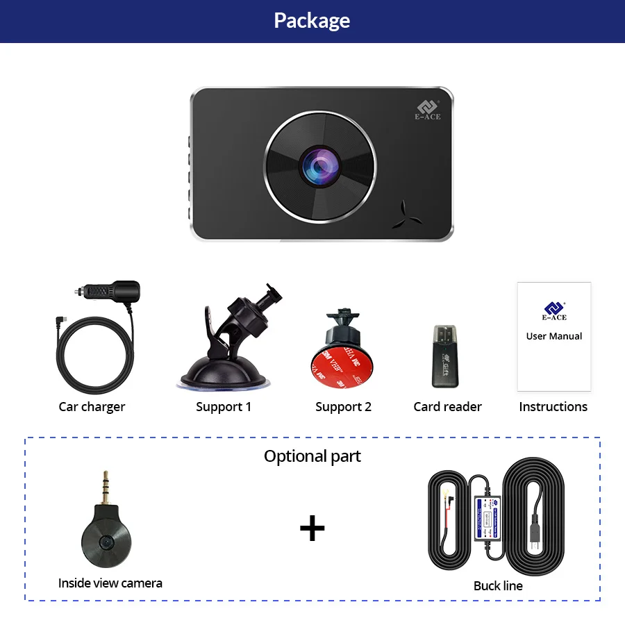 E ACE видеорегистратор для автомобиля Novatek 96658 камера Full HD 1080P 3 0 дюймов с двумя