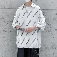 henry collar half sleeve t shirts for men 2021 summer fashion trends gothic clothing teen oversized tees letter print streetwear