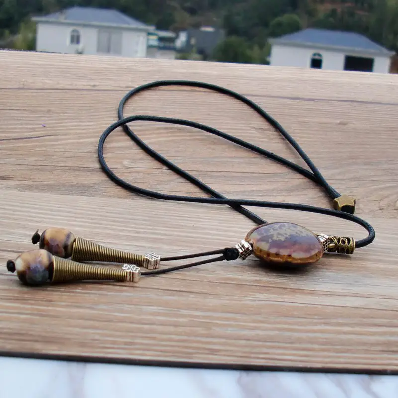 Осенне-зимнее простое винтажное керамическое ожерелье с подвеской на свитер