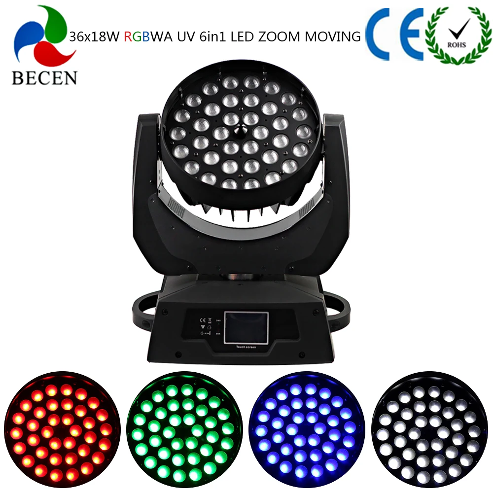 4pcs Stage Lights Flight Case Touch Screen 36x18W UV 6in1 Zoom Led Beam Wash Moving Head Light Power Tax Paid |