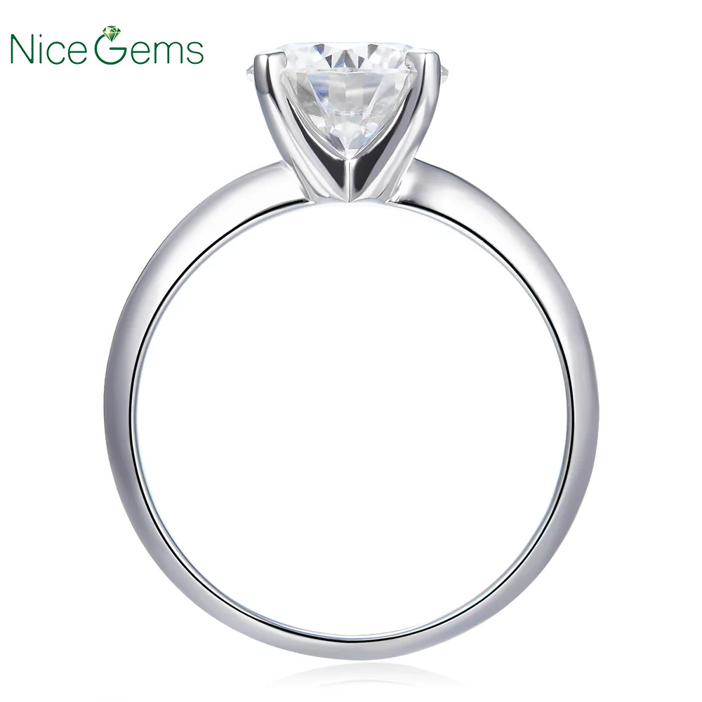 NiceGems 14k white gold 4-Prong Comfort Fit Moissanite Engagement Ring D Color center 1ct or 1.2ct 2ct knive 2mm width ring | Украшения и