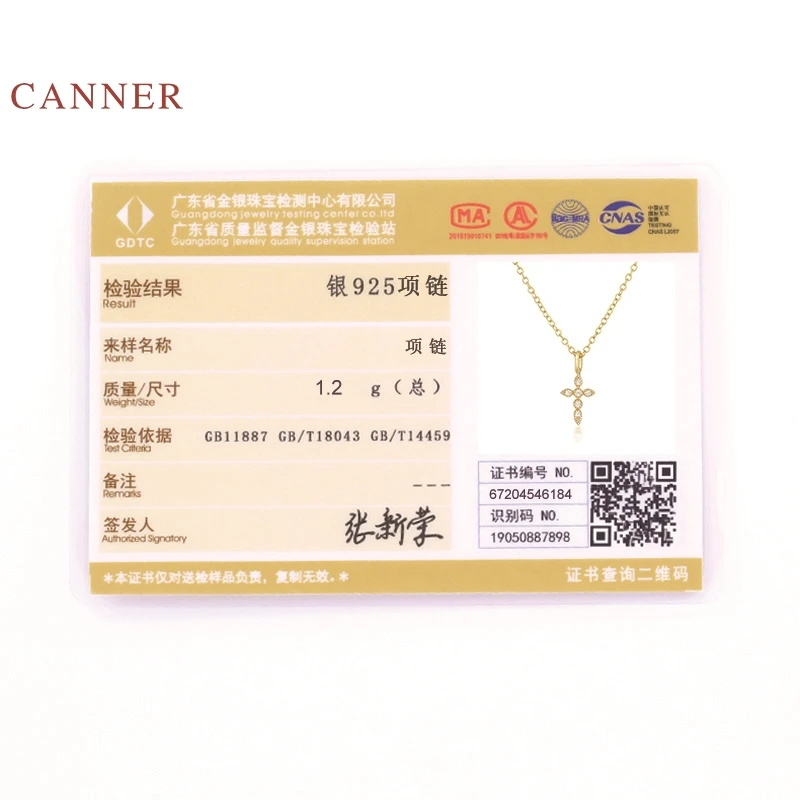 

CANNER Ins Cross Real 925 Sterling Silver Necklace For Women 2020 Jewelry Charming Pendant Chain 18K Necklace Bijoux Collar
