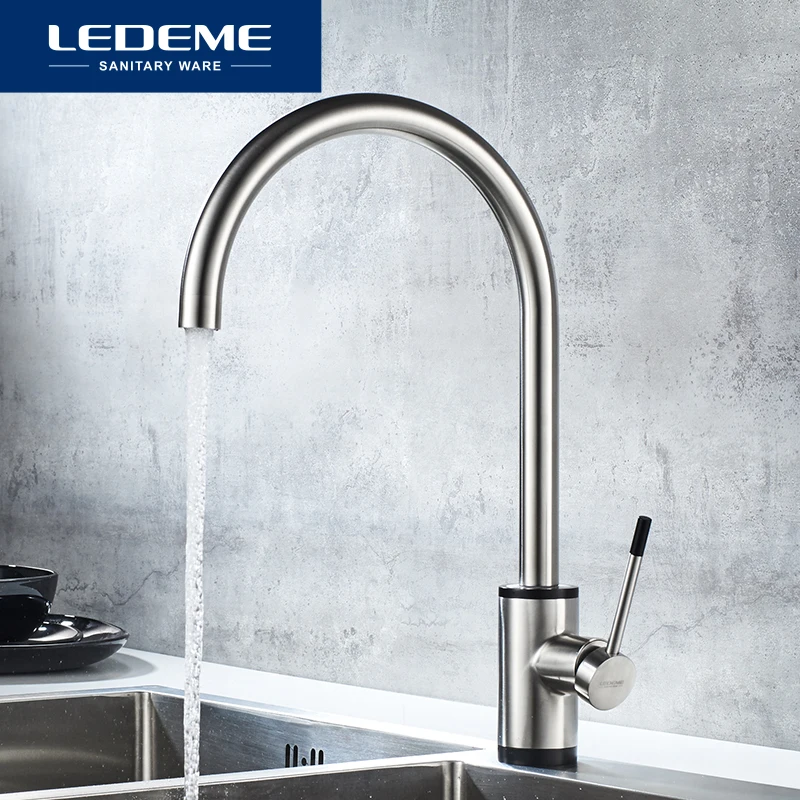 Смеситель для кухни LEDEME L74013 прочный поворотный кран с одним отверстием Матовая