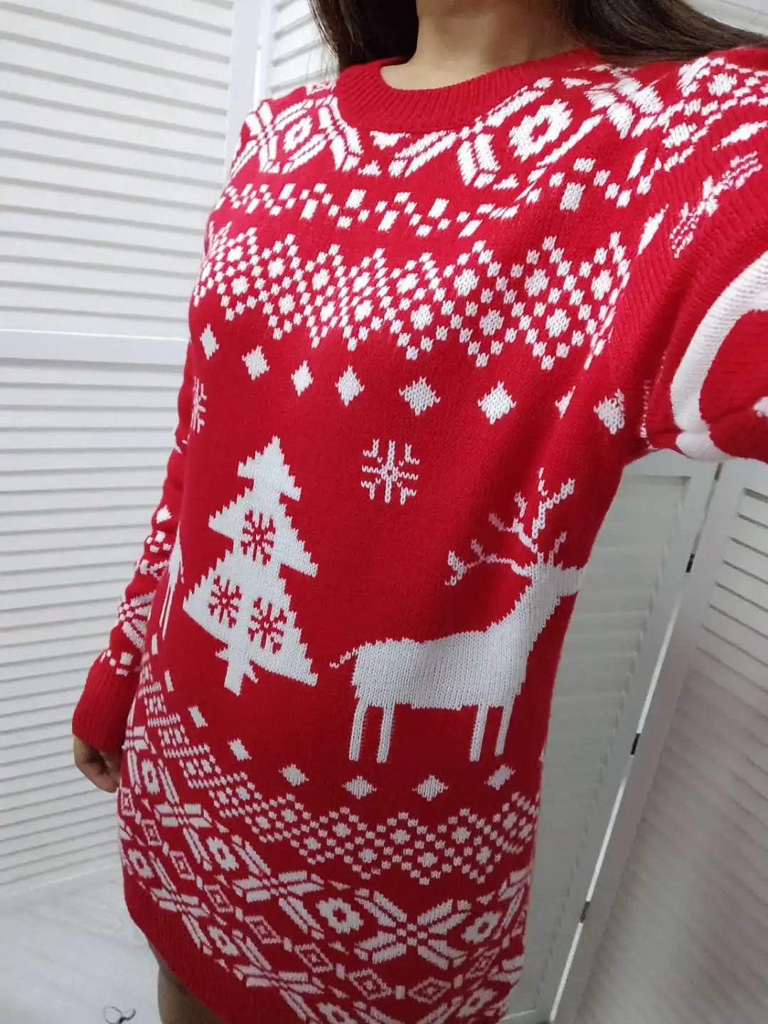 

Spring and Autumn Women's Christmas Reindeer Mixed Print Knit Long Sleeve Dress Femael Casual Dresses