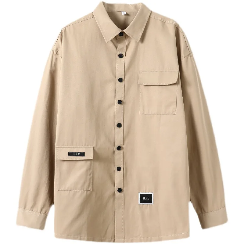 

Spring and autumn 2021 new men's long-sleeved shirt with pocket Korean slimming fashion casual all-match men's shirt