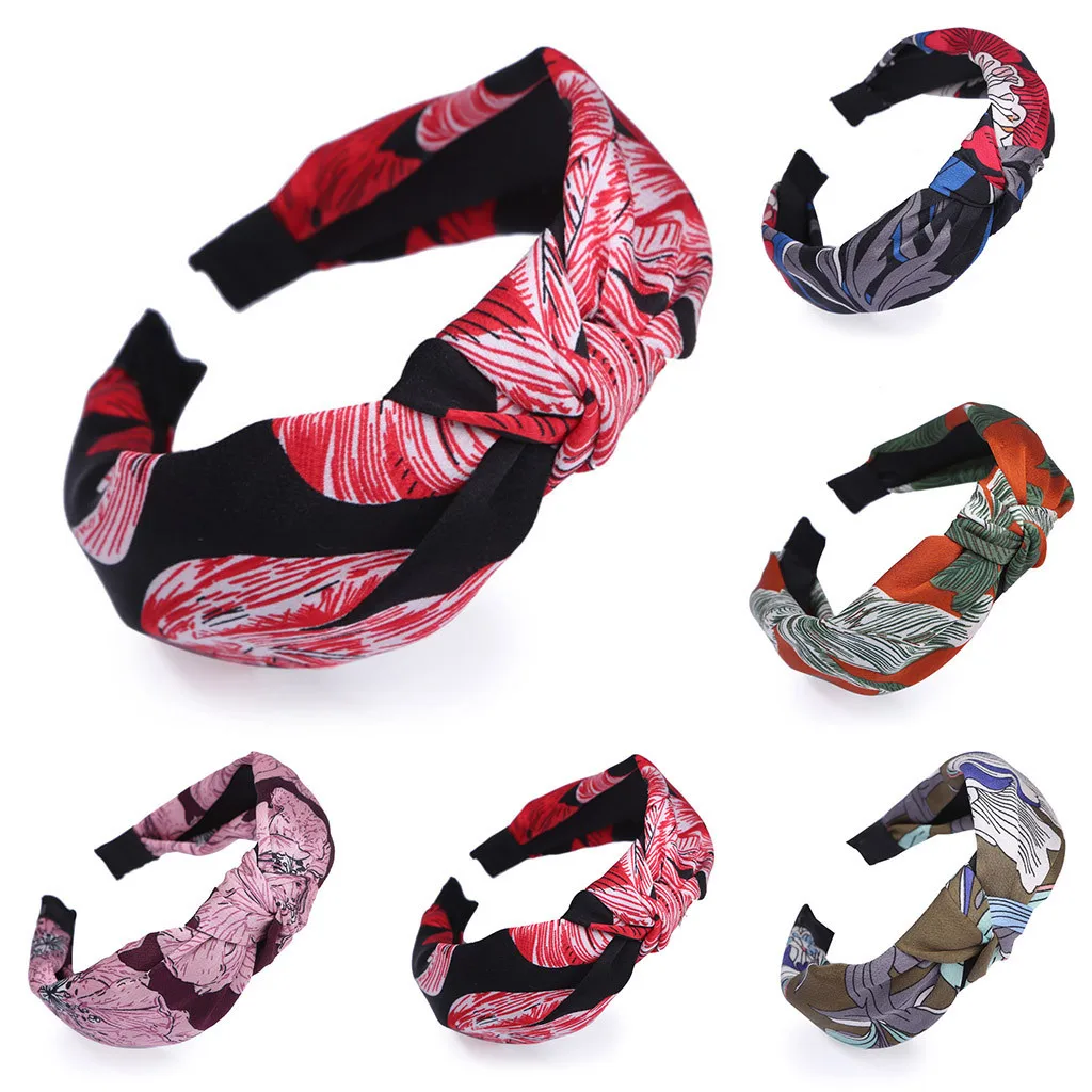 Женская тканевая повязка на голову элегантная повседневная с принтом и узлом