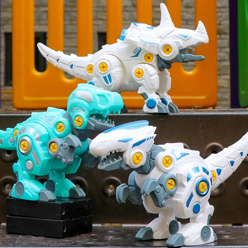 Динозавр собирает строительную игрушку мальчик экшн-фигурка животное