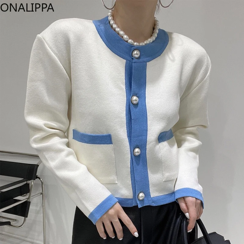 

Женский трикотажный кардиган Onalippa, однобортный свободный свитер с круглым вырезом и длинными рукавами, в стиле ретро, осень 2021