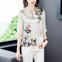 korean silk women blouses shirt woman silk shirt tops plus size elegant woman floral blouse shirts ladies satin print blouse top