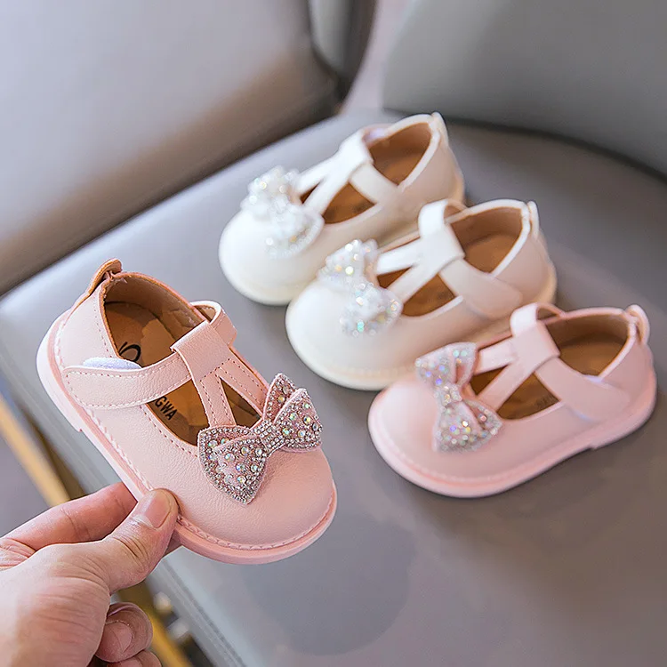 

2021 Autumn Princess Shoes Bow-knot Flat Shoes Girls Baby Soft Bottom Toddler Shoes Casual Breathable Hot Fashion 16-20 Sweet