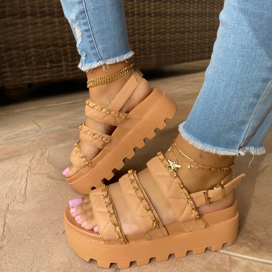 

Women's Platform Chain Decor Sandals Female Summer 2021 Women Thick Bottom Shoes Woman Wedge Platform Sandals Increased Shoes