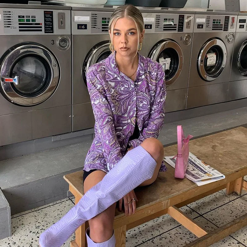 Женский однобортный Укороченный кардиган фиолетовая винтажная блузка с длинным