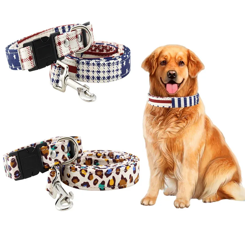 

Soft Cotton Double-Layer Small And Medium-Sized Dog Collar Adjustable Animal Print Dog Collars Pet Puppies