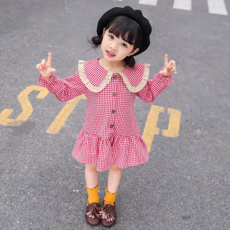 Модное детское осеннее платье с длинными рукавами в Корейском стиле для девочек