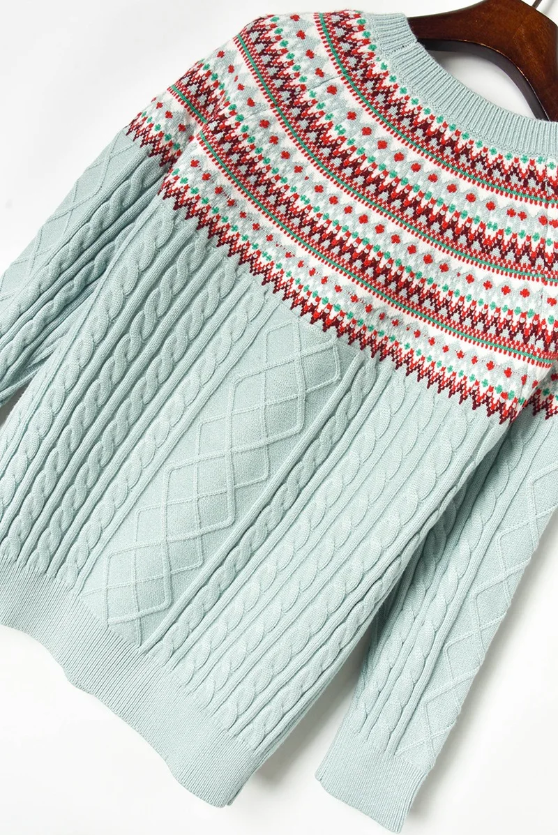 Женский жаккардовый свитер теплый плотный Свободный пуловер с круглым вырезом