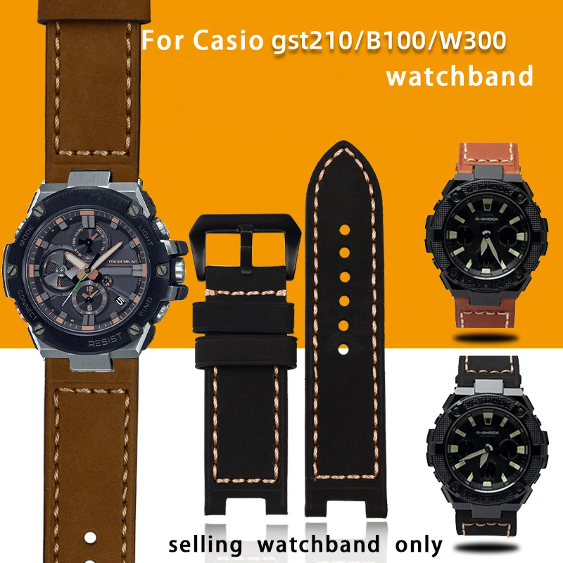 

High Quality Genuine leather watchband For Casio GST-S130/S110/S120/W130L/W100/210 Watch strap Notched cowhide 26*13mm wristband