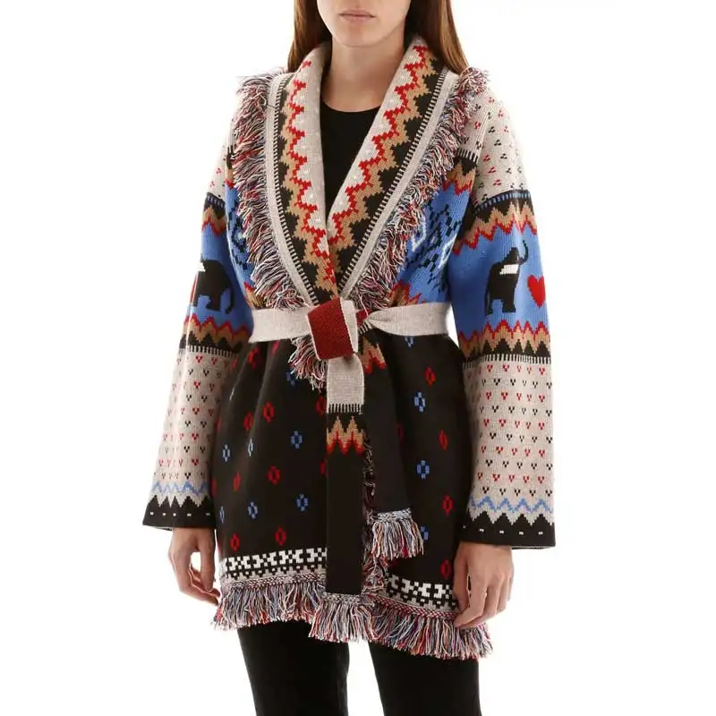 Богемный Вдохновленный кашемировый кардиган свободного кроя с бахромой на осень