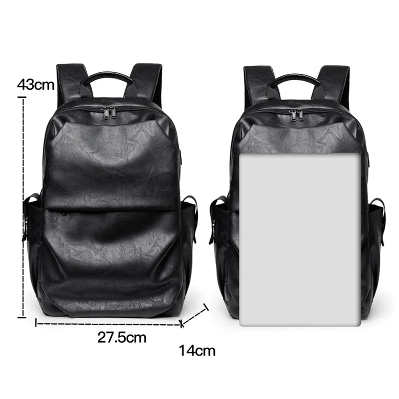 

Men's Backpack Men USB Charge Leatherette Backpacks Man Bag Black Zipper Laptop Rucksack Male High Quality Travel Mochila X90C