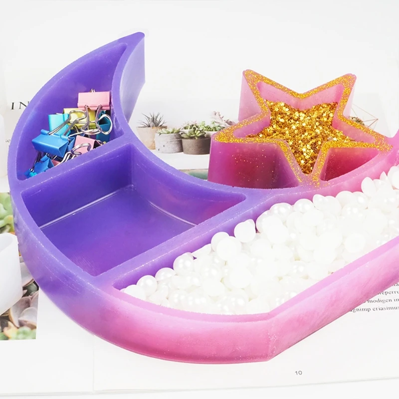 

Crescent Moon Tray Resin Mold Moon Star Decor Crystal Display Tray Molds Tools X7YC