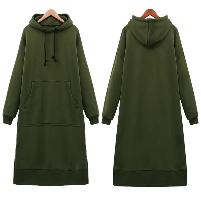 

Women Loose Long Hoodie Casual Solid Color Hooded Sweatshirts Student's Autumn Winter Baggy Pullover Oversized Sweatshirt Dress