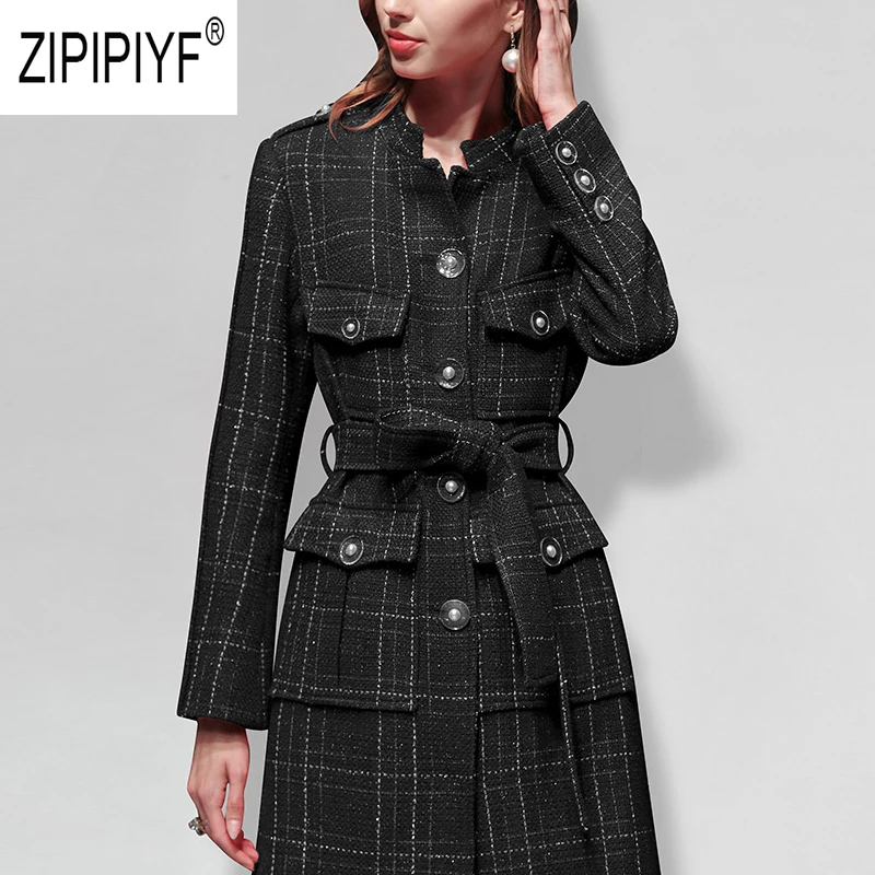 2019 осенние модные женские пальто с карманами и стоячим воротником длинным