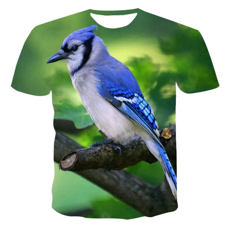 

Summer 3D Printing Fresh Bird Parent-Child T shirt Harajuku Lovely Animal Forest Home Men's Clothing