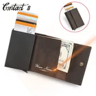 Контакта заготовка для подвески с гравировкой имени Для мужчин карты Чехол Бизнес ID держатель для карт Crazy Horse кожаный чехол-портмоне с функцией блокировки Rfid маленький кошелек для монет Алюминий