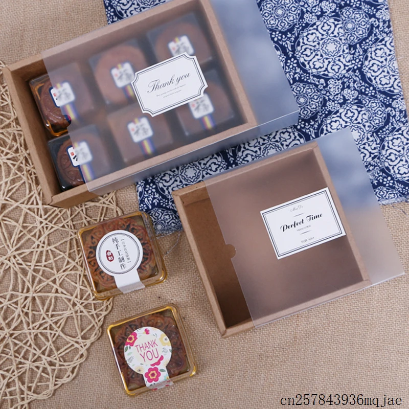 100PCS Moon Cake Boxes Macaron Box with PVC Window Paper Drawer Cookies Biscuit Packing Plastic | Дом и сад