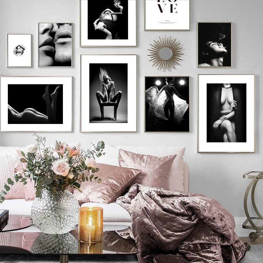 

Nordic Zwart Wit Sexy Vrouw Naakt Rook Art Decor Picture Living Sofa Muur Decor Home Decor Kwaliteit Canvas Schilderij Poster