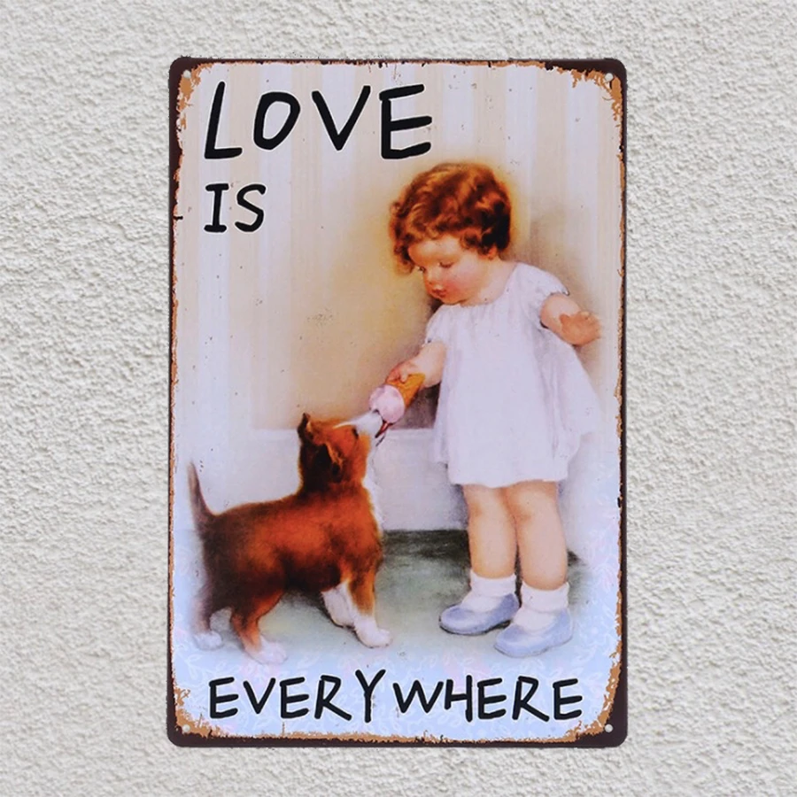 1 шт. жестяные таблички с животными собаками и маленькой милой девочкой | Дом сад