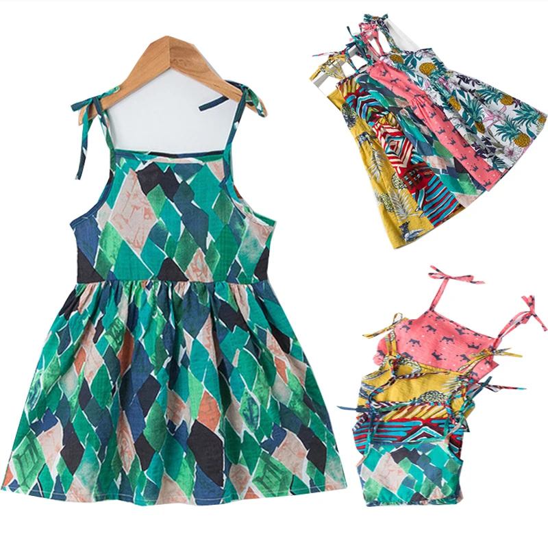 Summer Kids Clothes Baby Girls Dresses Korean Floral Cute Princess Beach Sling Sleeveless Dress For2 3 4 5 6 7Years Old Vestidos | Детская