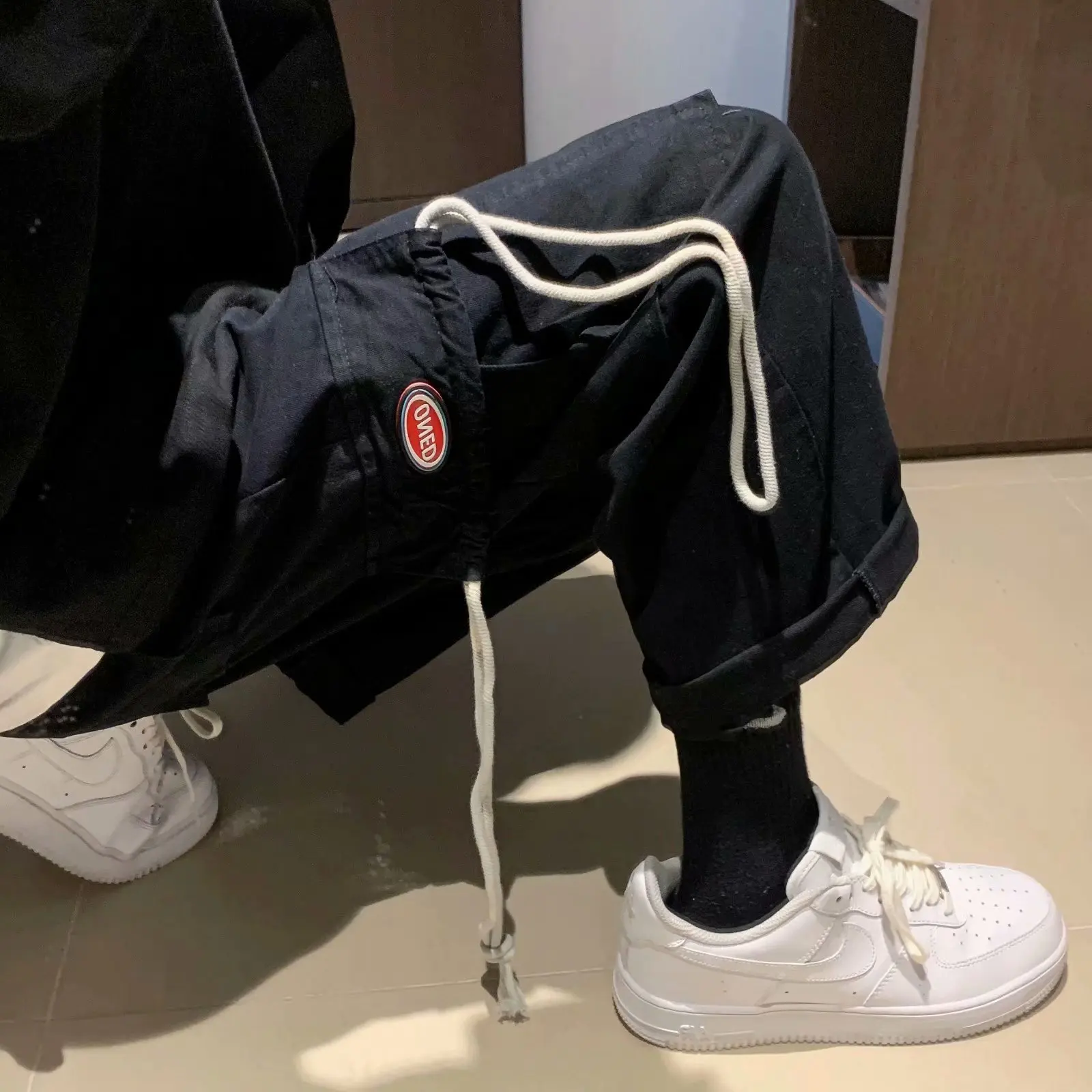 

Overalls men's tide brand ins spring and autumn new wide-leg pants men's Korean version of the trend loose straight casual pants