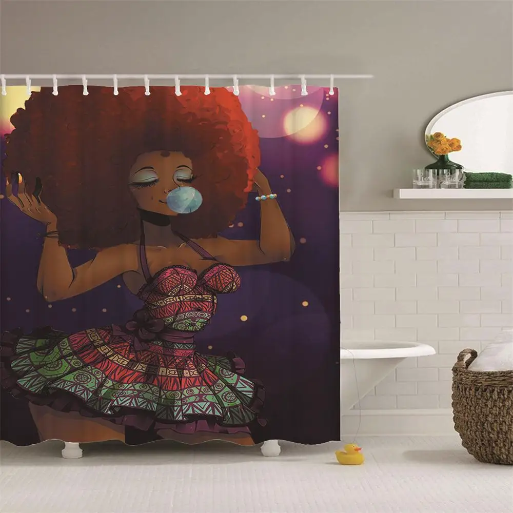 Волшебная занавеска для душа Dafield черной девушки женские африканские волосы с
