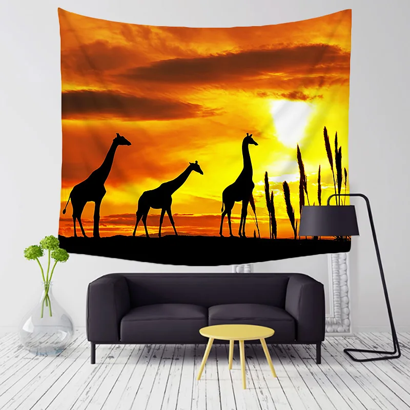 2021 New Wlid Animal of African Savanna Wall Hanging Mural The King Lion Flamingo Giraffe Printed Tapestry Room Decor Art