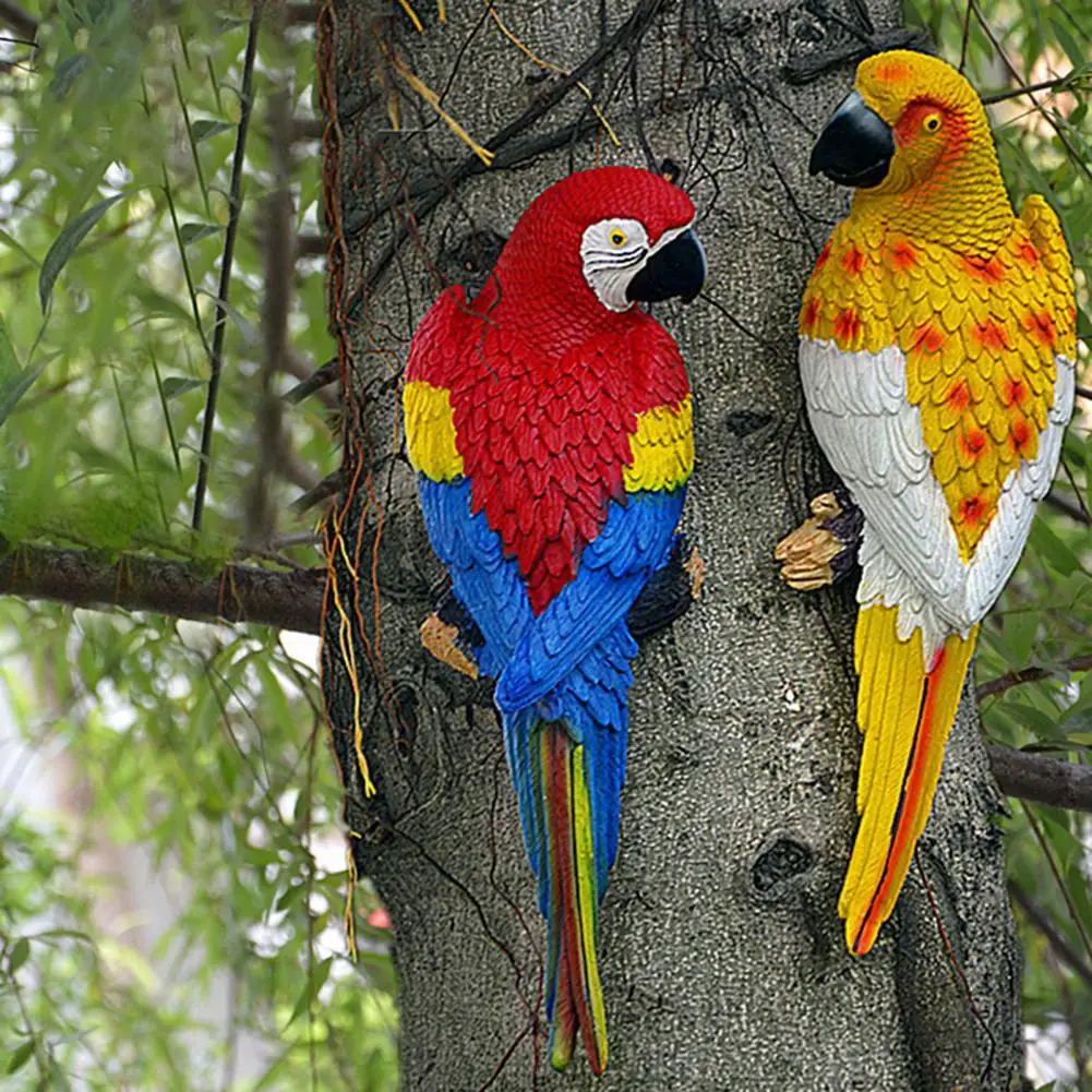 

Resin Parrot Statue Wall Mounted DIY Outdoor Garden Tree Decoration Animal Sculpture For Home Office Garden Decor Ornament