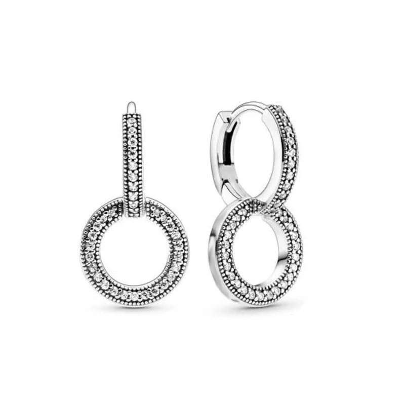 

2020 Autumn New 925 Sterling Silver Pave Earrings Plain Silver Double Ring Earrings Women Birthday Gift Fashion Jewelry