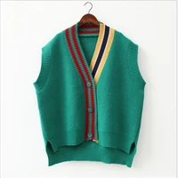 2020 female fashion loose vest v neck button sweater open stitch casual striped cardigan
