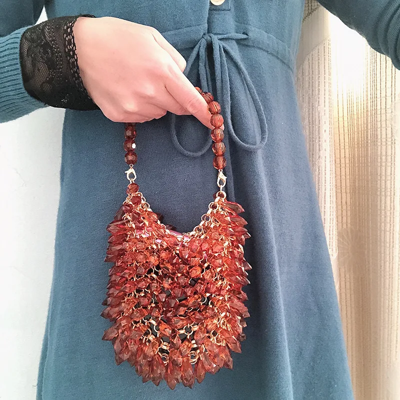 

Transparent Crystal Hanging Entirely Handmade Bag 2020 New Style Crystal Coffee Handbag Online Celebrity Beads