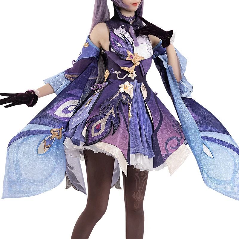 

Anime Genshin Impact Keqing Game Suit Purple Lovely Dress Gorgeous Uniform Cosplay Costume Halloween Outfit For Women New 2020