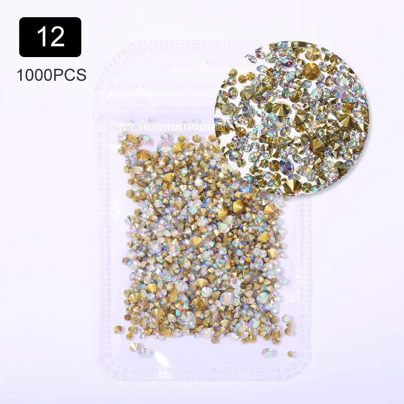 12 1000PCS/Bag Irregular AB Colorful Nail Rhinestones Flat Bottom Mixed Size Nail Studs Nail Art 3D DIY Decorations - Color: 12