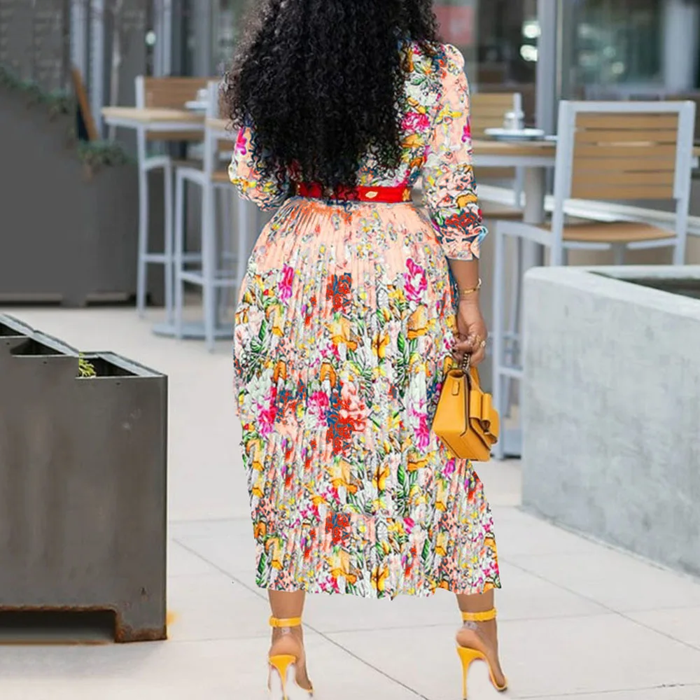 Женское плиссированное платье в африканском стиле с цветочным принтом