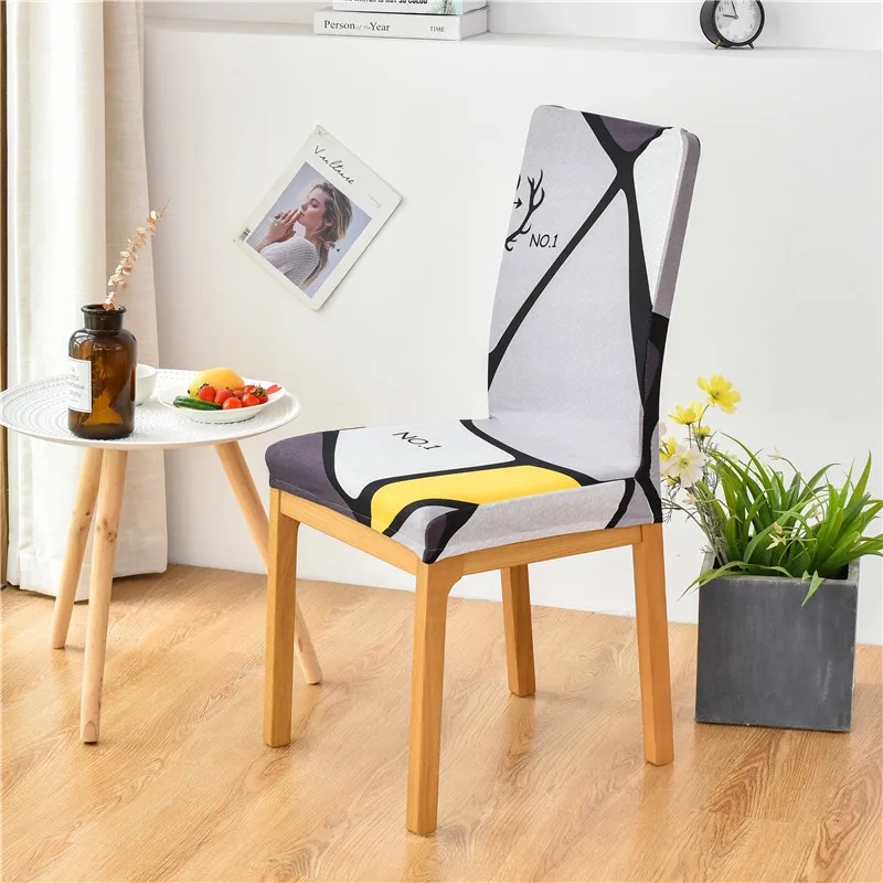 

Geometry Chair Slipcover Stretch Elastic Chair Cover for Dining Room Office Banquet Wedding Party Anti-Dust Printing Chair Cover