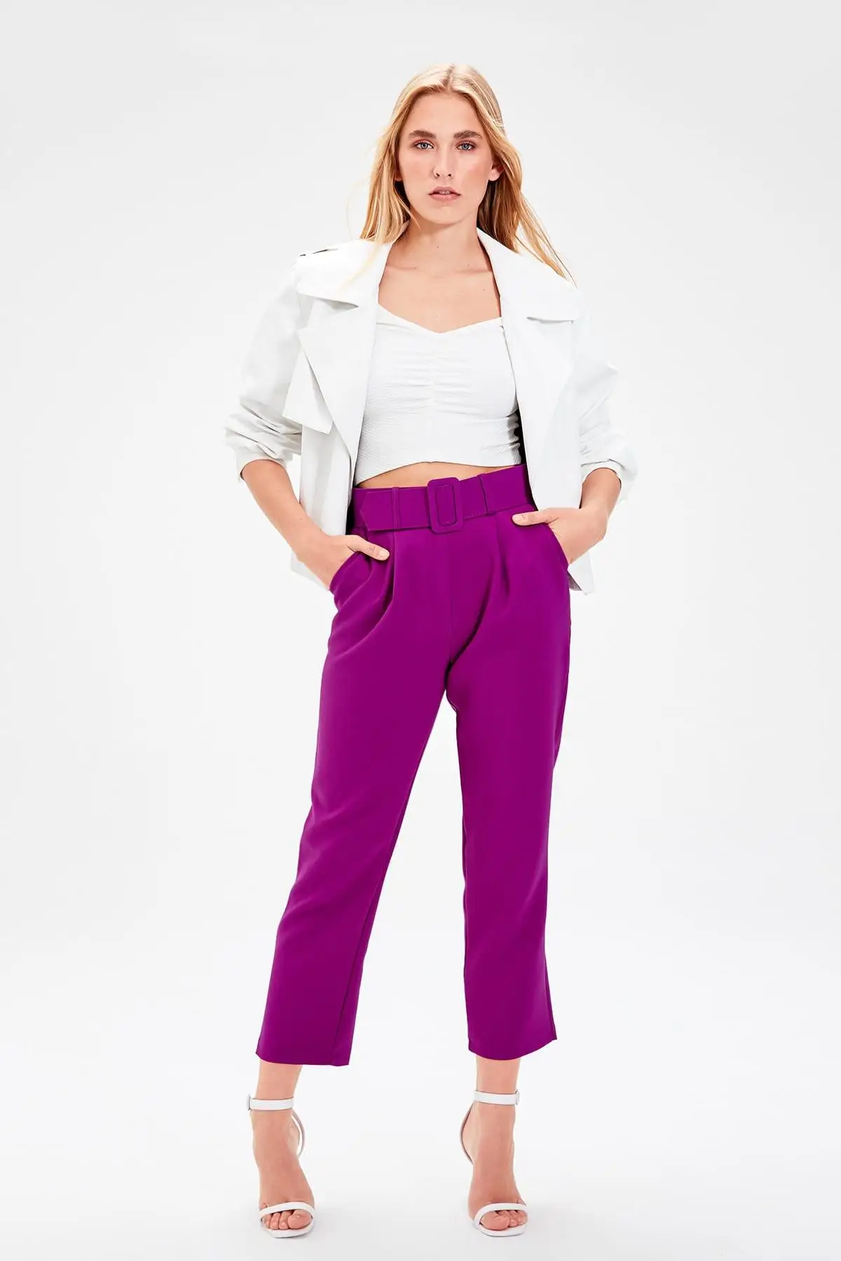 Trendyol фиолетовые брюки с поясом TWOSS19BB0468 Женская одежда