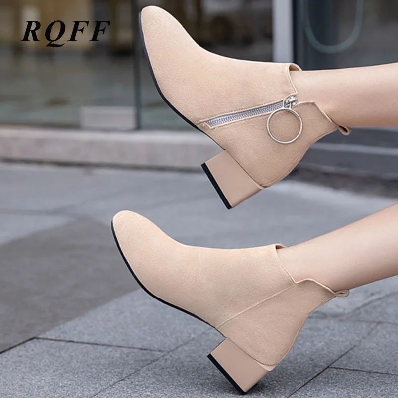 2019 г. большие размеры 45 46 ботильоны женская зимняя обувь бежевого и черного цвета